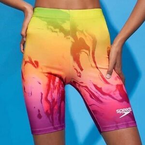 Speedo x Forever 21 Rainbow Tie Dye Ombré Biker Shorts